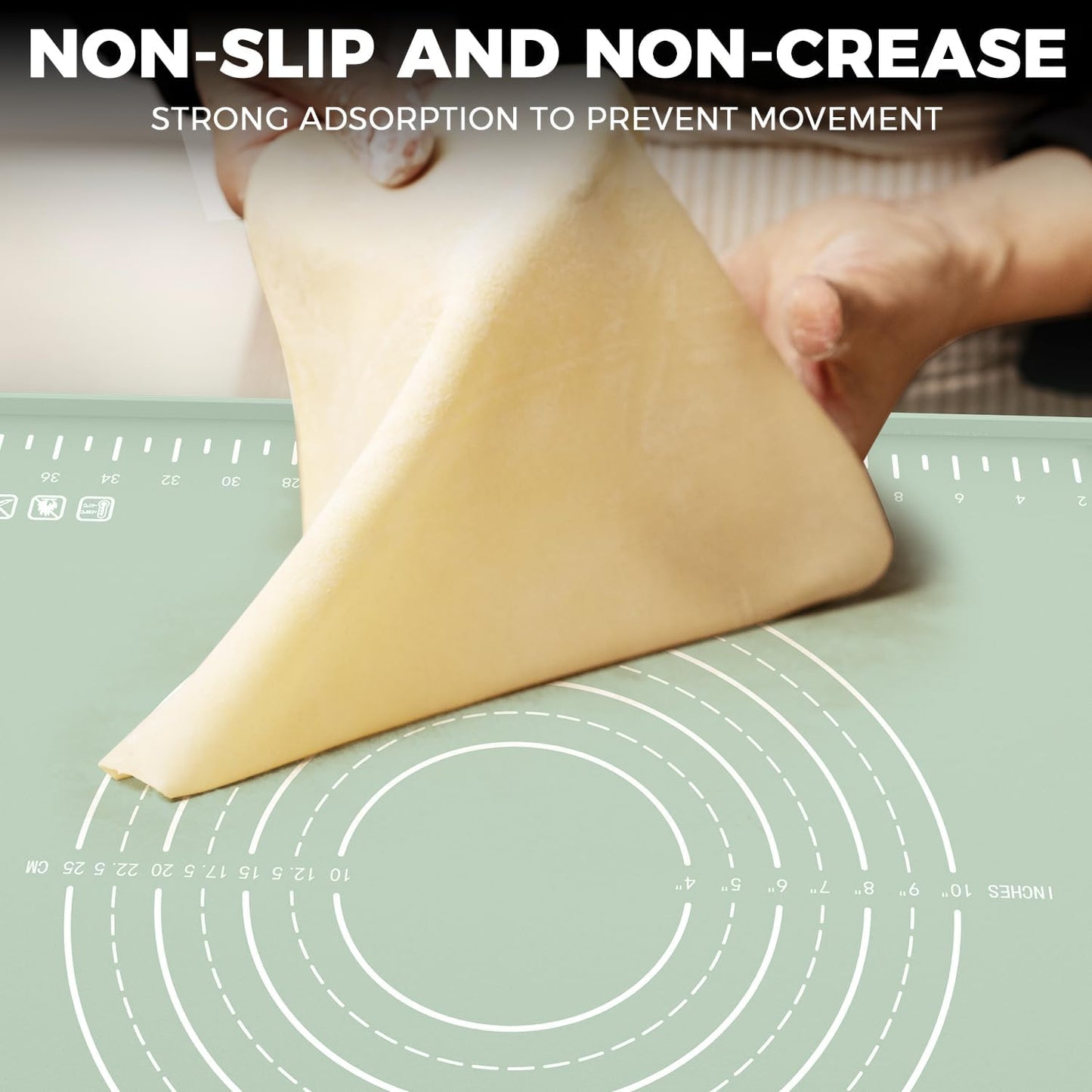 Silicone Baking Mat 28" x 20", Extra Thick Dough Rolling Mat with Measurements and Edge Heightening, Non-stick Food Grade Silicone Pastry Mat for for Pastry, Bread, Cookies, Pizza, Fondant, Pasta