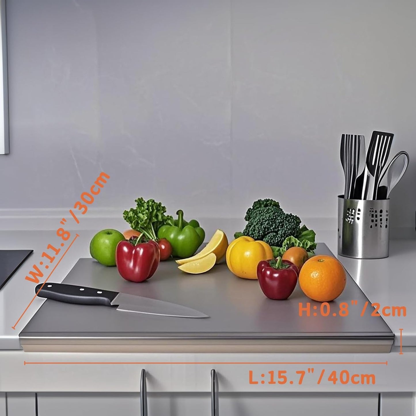 Stainless Steel Cutting Boards with Lip for Kitchen,Chopping Boards for Countertop,Large Metal Cutting Board over Sink Suitable for Meat,Fruits,Vegetables,Bread,Noodle,and Pizza. (15.7"*11.8")
