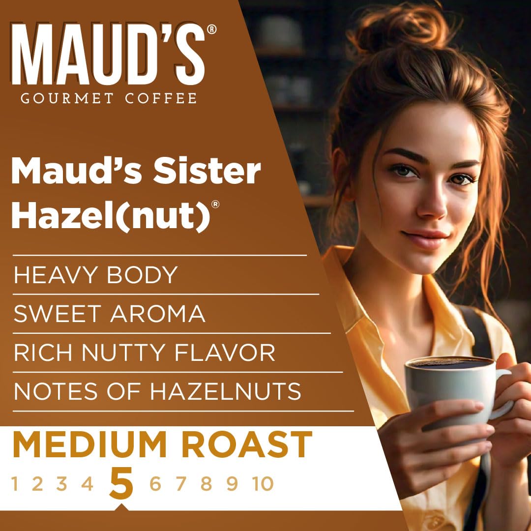 Maud's Sweet Hazelnut Flavored Coffee Pods, 18 ct, Medium Roast Flavored Coffee in Recyclable Single Serve Pods – 100% Arabica Beans, Compatible with Keurig K Cups Maker