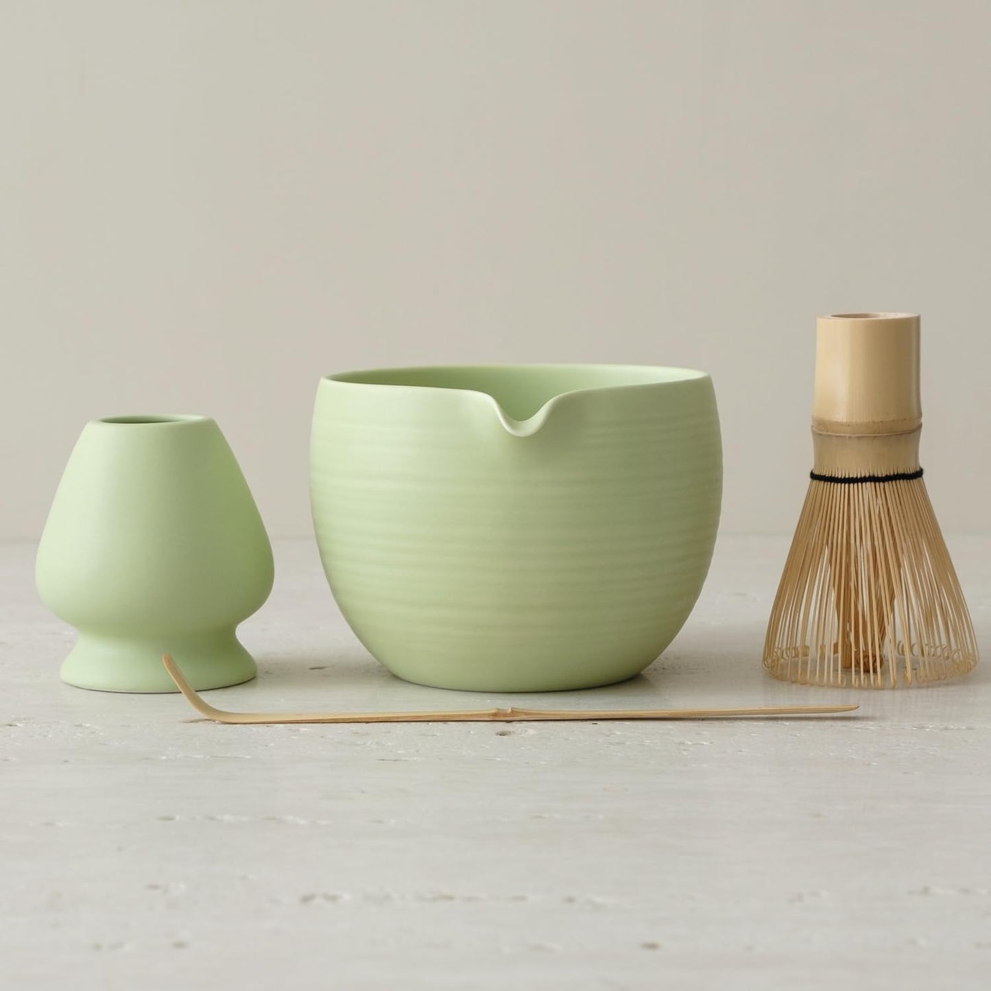 Matcha Whisk Set, Ceramic Matcha Bowl & Whisk Holder, Bamboo Accessory, Modern Design (Mint Green, Pouring Spout)