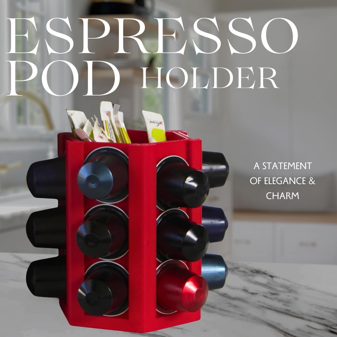 Espresso Coffee Pod Holder & Organizer | Espresso Capsule Kitchen Display Carousel | Holds 18 Pods | Made in USA (Black)