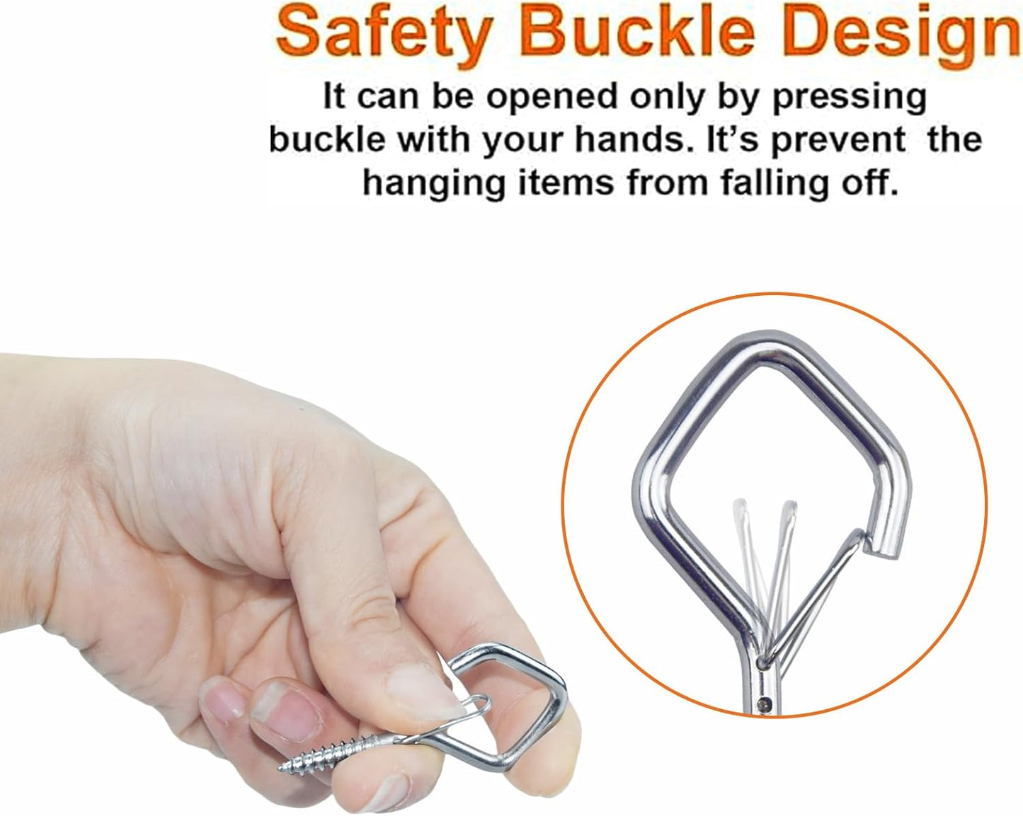 10 PCS Eye Screw Hooks for Hanging Heavy Duty with Safety Buckle.Metal Ceiling Hooks for Hanging Plants,Cup,Wind Chime,Bird Feeders,christmas String Lights at Indoor&Outdoor,2.36 Inch(No Drill Bit)