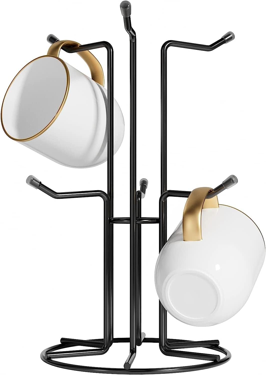 HULISEN Mug Tree for Large Cups, Counter Coffee Mug Holder with 6 Hooks, Metal Coffee Cup Holder Tree, Standing Rack for Countertop, Kitchen Counter Decor, Black