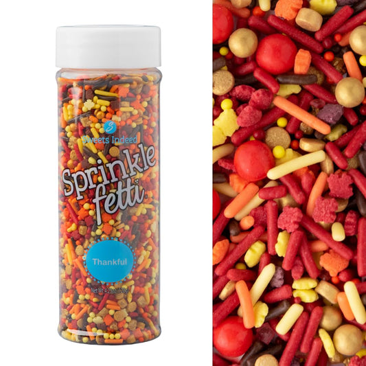 Sweets Indeed Thankful Fall Sprinklefetti Mix – 4 oz Jar | Autumn Sprinkles with Jimmies, Nonpareils, Leaf Quins & Sugar Pearls | Thanksgiving Cupcake & Cookie Decorations
