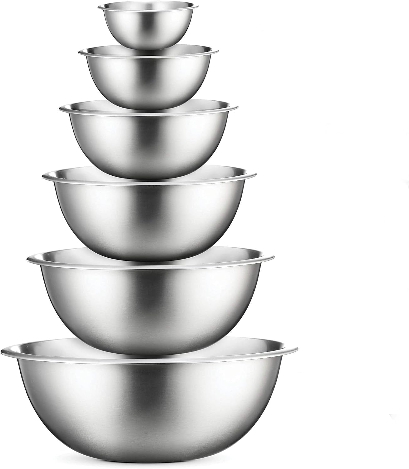 Stainless Steel Mixing Bowl Set, Nesting Bowls for Kitchen Baking, Cooking, Prepping, Kitchen Food Storage Organizers, No Lids (6 Pack)