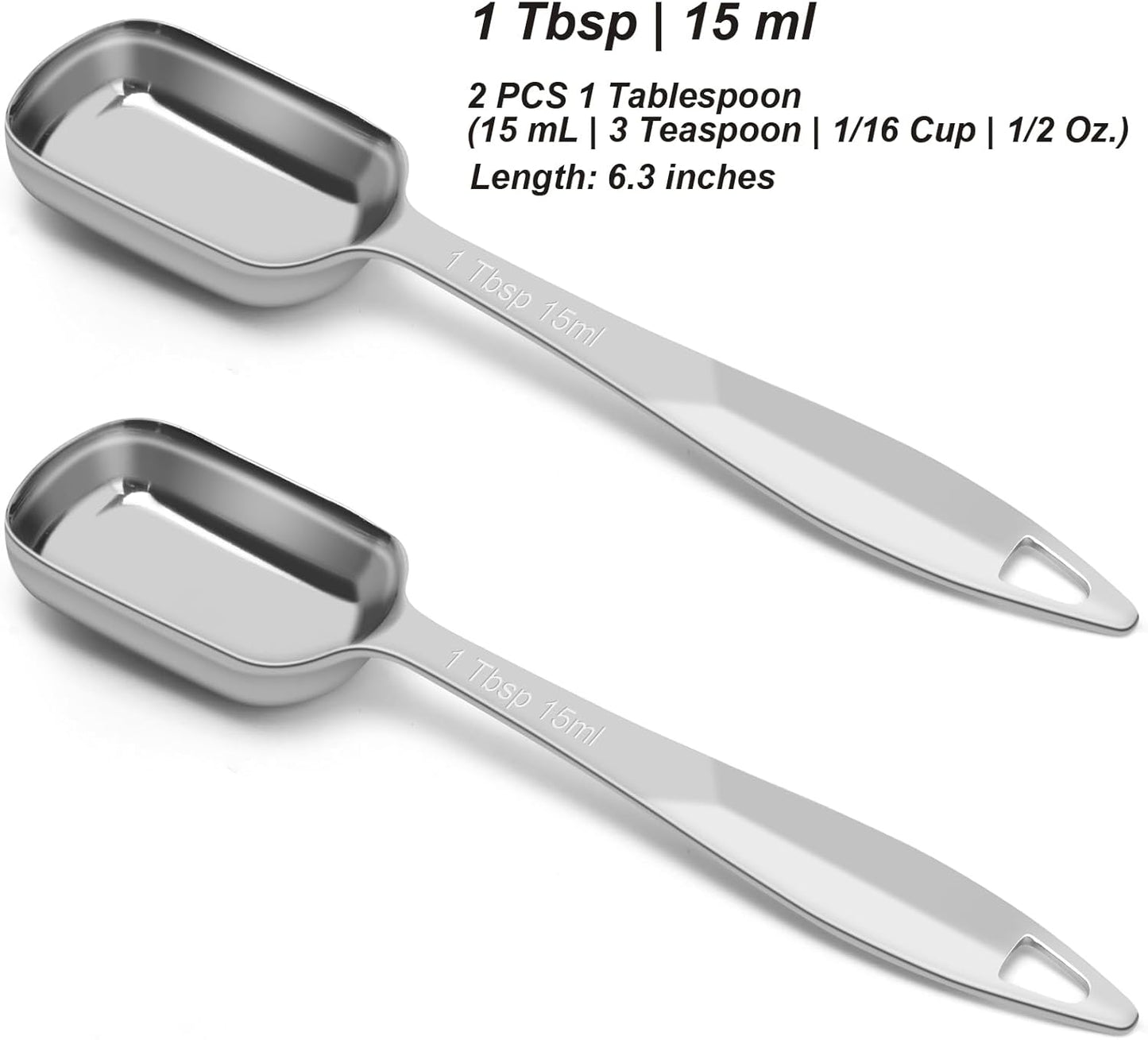 2 Pcs 1 Tablespoon(15 mL | 3 Tsp | 1 Tbsp | 15 cc | 1/2 oz) Stainless Steel Single Measuring Spoon, Long Handle Metal Measuring Spoon, Kitchen Gadgets for Cooking & Baking