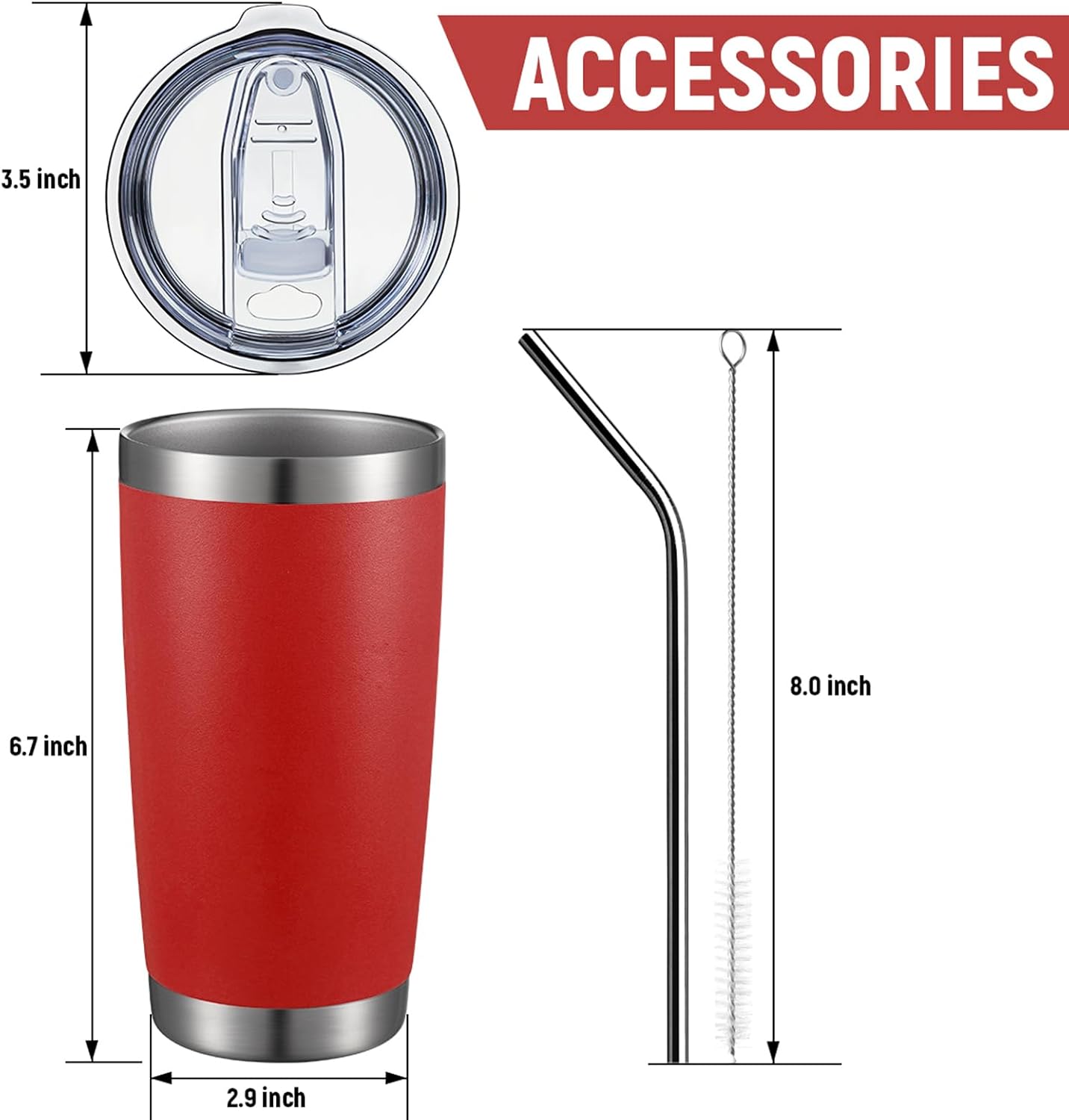 COMOOO 20oz Double Wall Vacuum Insulated Travel Mug, Stainless Steel Tumbler with Lid and Straw Durable Powder Coated Insulated Coffee Cup for Cold & Hot Drinks (red，12 pack