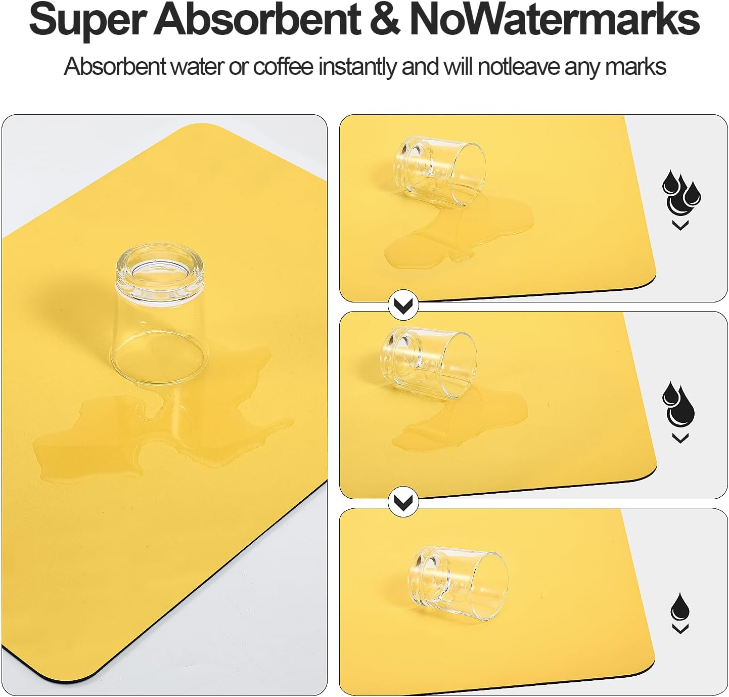 Dish Drying Mat for Kitchen Counter | Coffee Bar Mat for Countertops | Heat Resistant Drainer Mat with Non-slip Rubber Backed | Hide Stain Kitchen Absorbent Draining Mat | Yellow 18"x28"