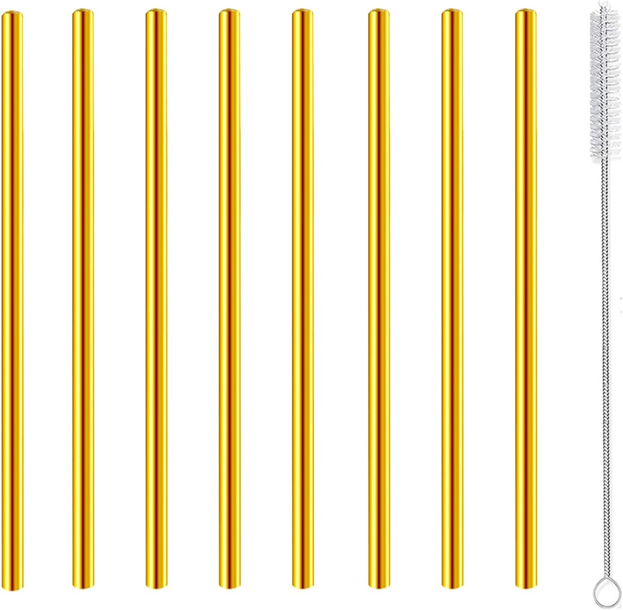 Short Cocktail Straws, Metal Stainless Steel Reusable Small Mini Coffee Stir Drinking Straw for Party Accessories Mason Jar Tumbler Juice Box Tea Coffee Mocktails Mojito Drinks with Brush, Gold 8Pcs