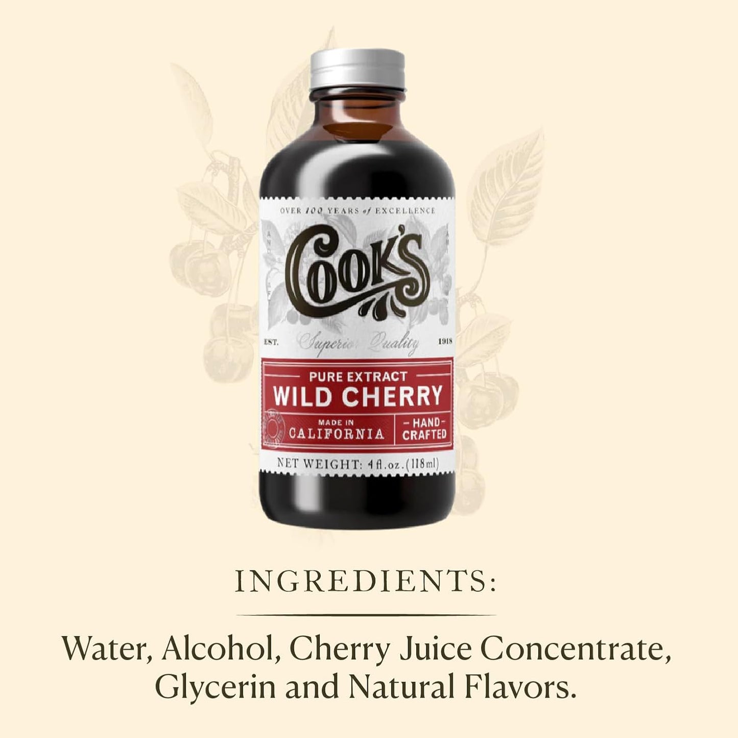 Cook's, Wild Cherry Extract for Baking, Preserves, Syrup, Cookies, Cakes, 4 oz