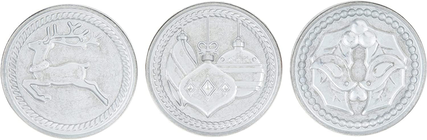 Nordic Ware 01236 Yuletide Cast Cookie Stamps, 3-inch rounds, Silver