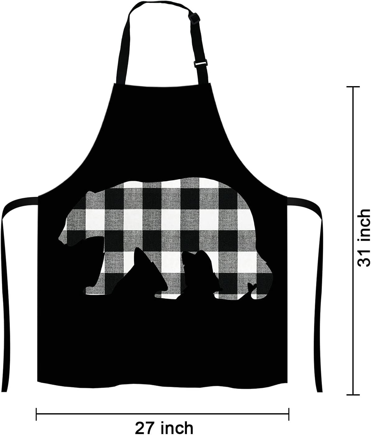 Black and White Buffalo Plaids Bear Apron Home Kitchen Waterproof Cooking Baking Gardening for Women Men
