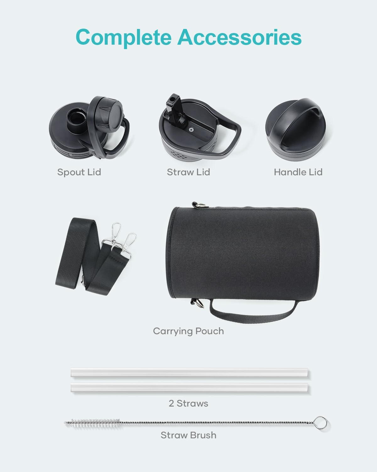 BUZIO 64 oz Water Bottle Insulated with Straw & 3 lid and Carrying Pouch, Leak Proof Half Gallon Stainless Steel Water Flask Jug, Cold for 48 Hrs Double Vacuum Thermo Canteen, BPA-Free, Bubble Gum