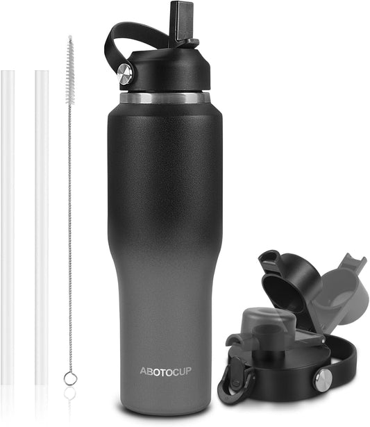 32oz Water Bottle Insulated with Powder Coated, Fit in Any Car Cup Holder, Water Bottles with Straw and Spout Lids, Stainless Steel Insulated Double Wall Leak-proof BPA Free to Keep Cold&Hot