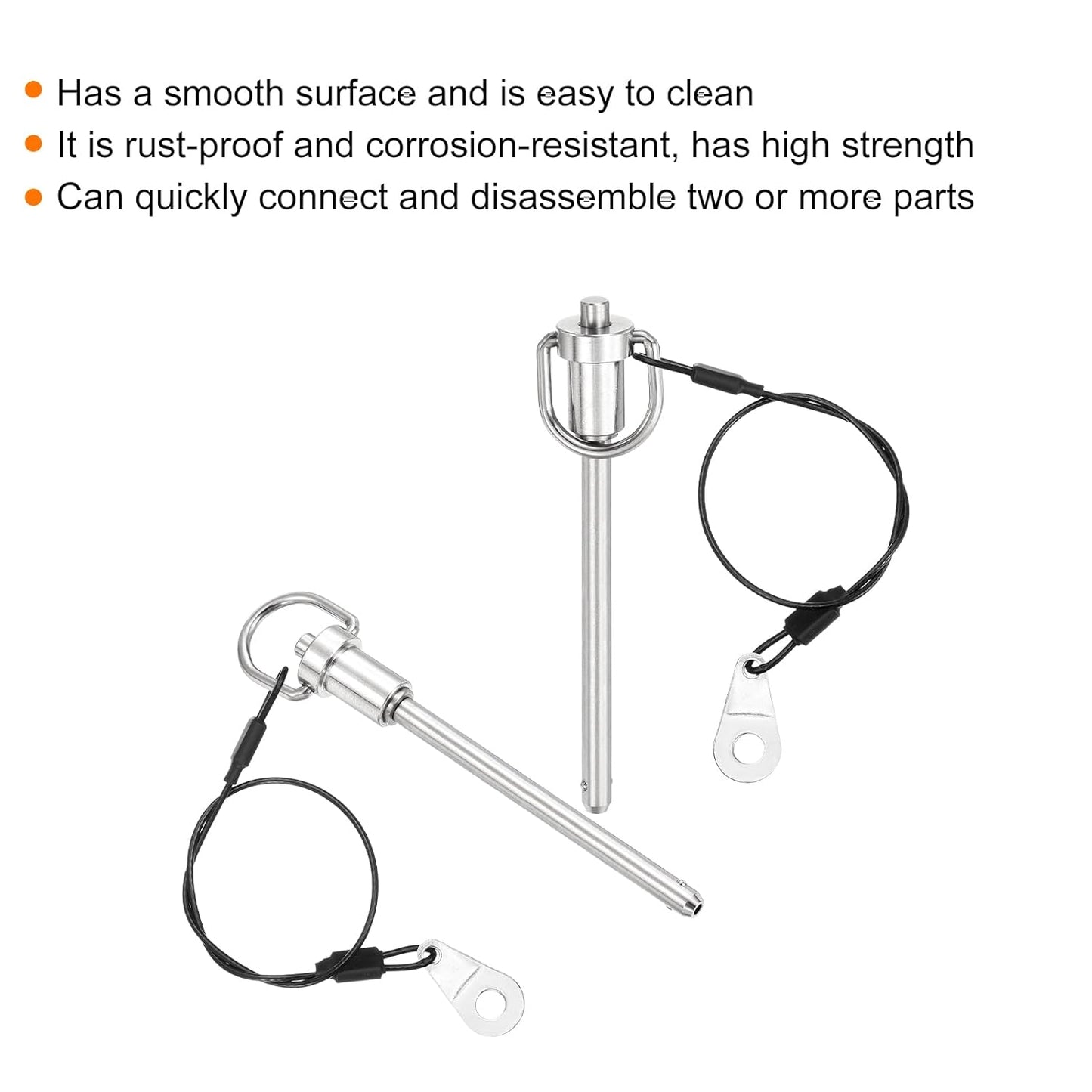 uxcell 1 Pcs Quick Release Pin, 6x75mm(Dia. x L) Push-Button Ball Locking Pin 304 Stainless Steel Ring Handle Locking Pin with Wire for Audio Bimini Top Marine, Silver