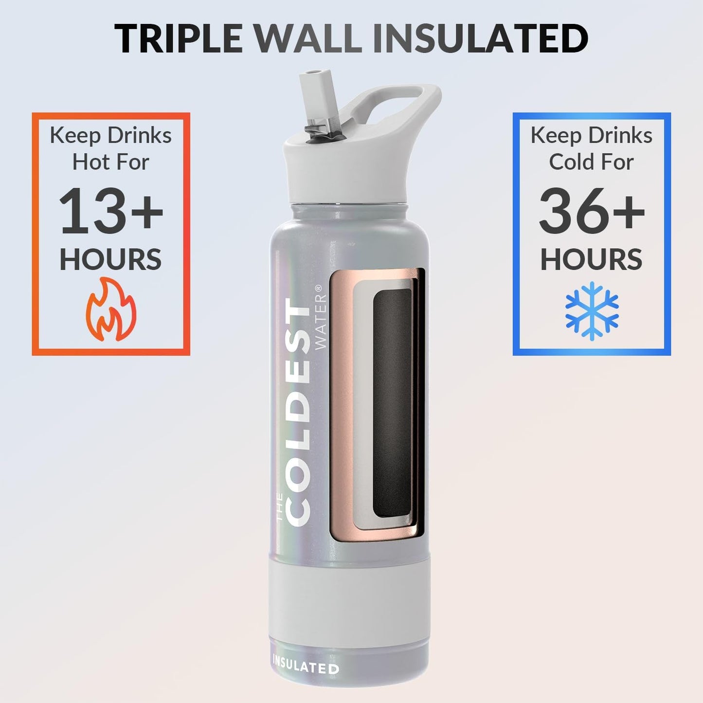 Coldest Insulated Water Bottle with Straw Lid - Stainless Steel Metal Insulated Bottle for Men & Women (Supernova Silver Glitter, 40 oz)