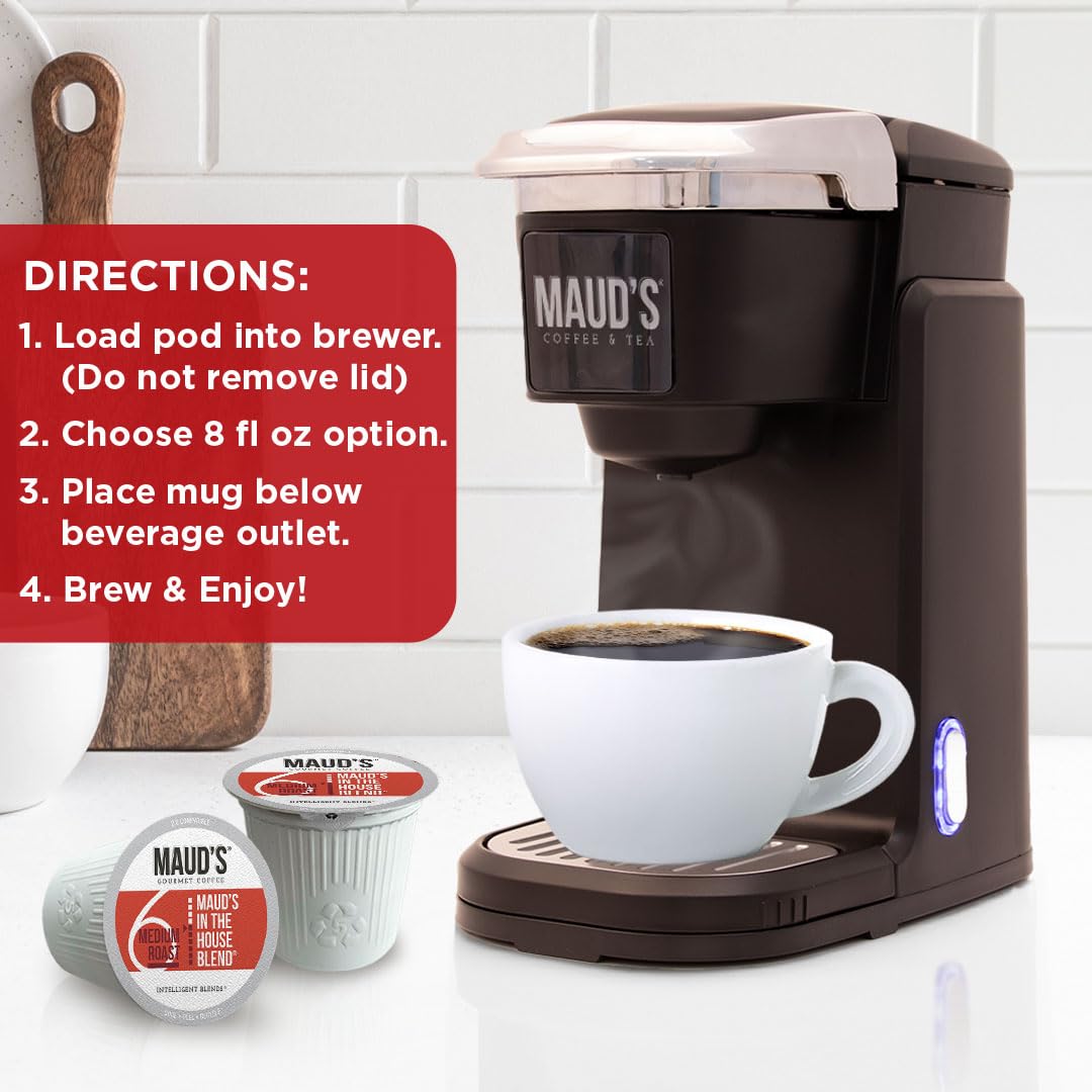 Maud's Medium Roast Coffee Pods, 100 ct, Recyclable Single Serve Pods – 100% Arabica Coffee, Compatible with Keurig K Cups Maker