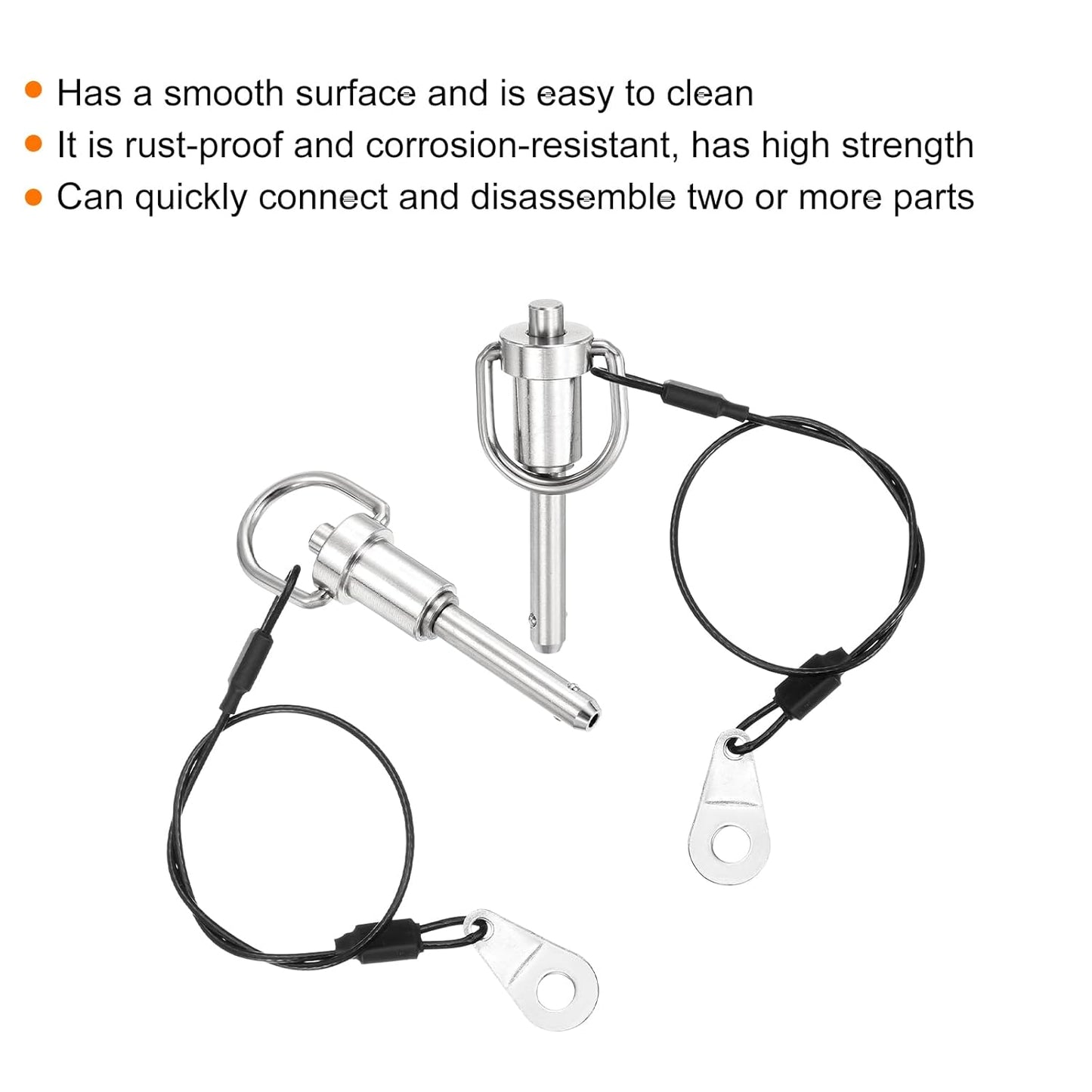 uxcell 2 Pcs Quick Release Pin, 1/4" x 0.8" Silver Stainless Steel Ball Locking Pin with Wire for Audio Bimini Top Marine