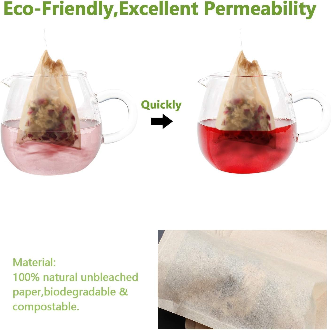 100Pcs Disposable Tea Bags for Loose Leaf Tea, 100% Natural Wood Pulp Paper Material, Empty Unbleached Filter Bags with Drawstring