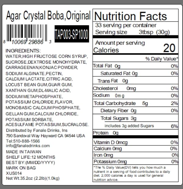 Fanale Crystal Agar Boba Jelly Ball, Ready to Serve, Soft Chew Texture, Instant Boba Pearls for Bubble Tea, Frozen Yogurt, Shaved Ice & Dessert’s Topping