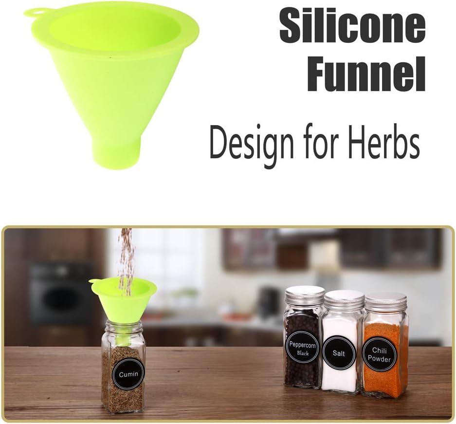 SWOMMOLY 42 Glass Spice Jars with 703 Spice Labels, Chalk Marker and Funnel Complete Set. 42 Square Glass Jars 4oz, Airtight Cap, Pour/sift Shaker Lid