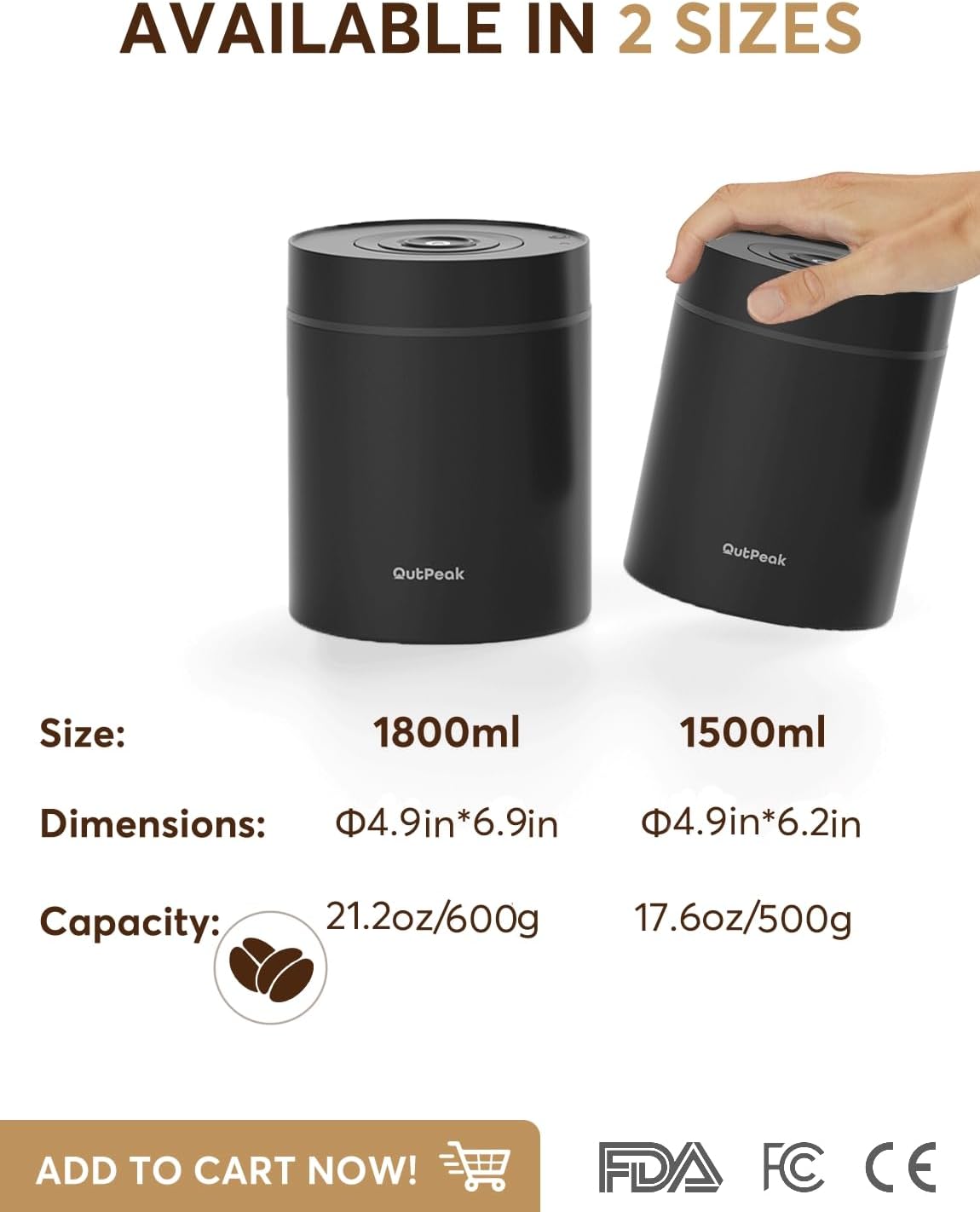 OUTPEAK Neo 2025 Kilo Auto Vacuum Coffee Canister, 1.5L Capacity for 17.6oz of Coffee Beans, One-Button Operation, Stainless Steel Coffee Storage Container with Scoop (Barista Champion's Choice)