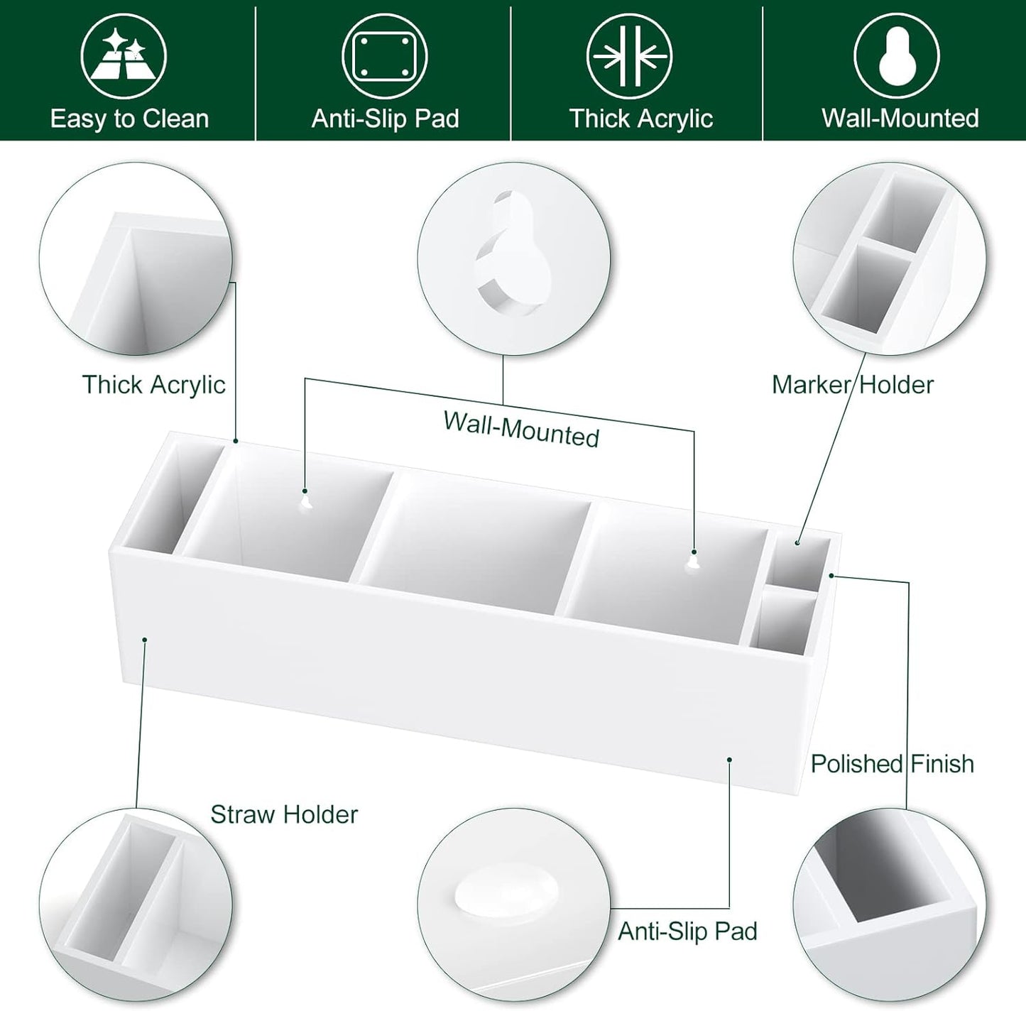 Triple Cup Holder With Marker Slot, Party Dispenser Acrylic Organizer, Mark Your Drink Caddy, Modern Bar Counter Decor, White