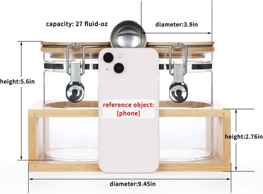 KKC HOME ACCENTS Air Tight Glass Coffee Sugar Jars with Locking Clamp Lids & Scoop for Coffee Grind,Brown Sugar, Loose Leaf Tea - 27 Fl oz
