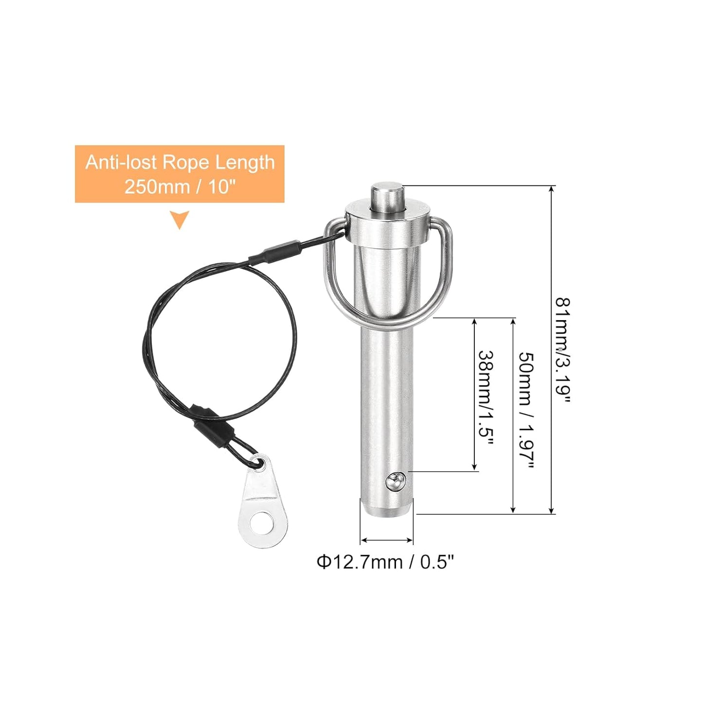 uxcell 1 Pcs Quick Release Pin, 1/2" x 1.5"(Dia. x L) Push-Button Ball Locking Pin 304 Stainless Steel Ring Handle Locking Pin with Wire for Audio Bimini Top Marine, Silver