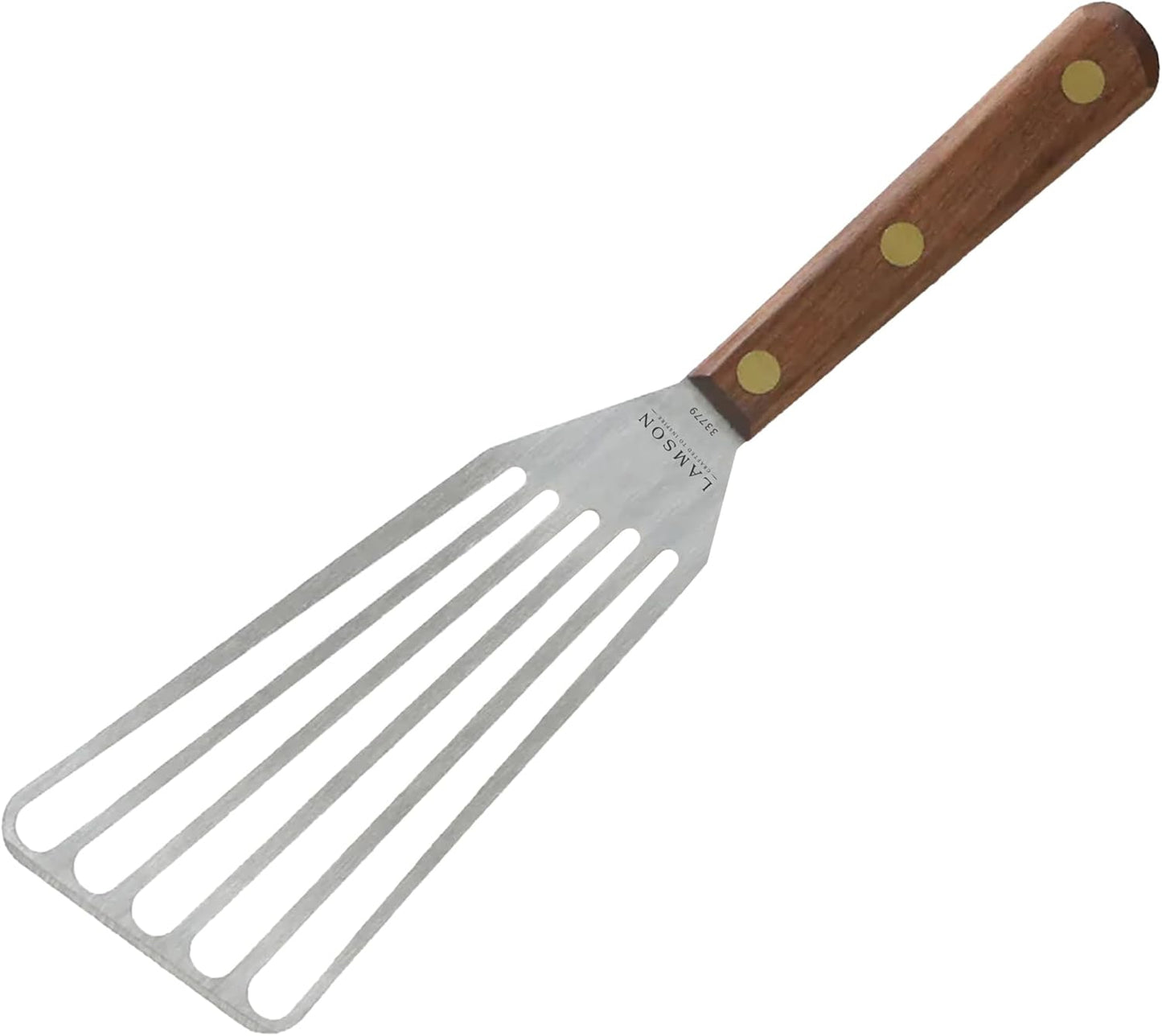 Lamson 4" x 9" Jumbo Slotted Chef's Turner, Walnut Handle - Right-Hand