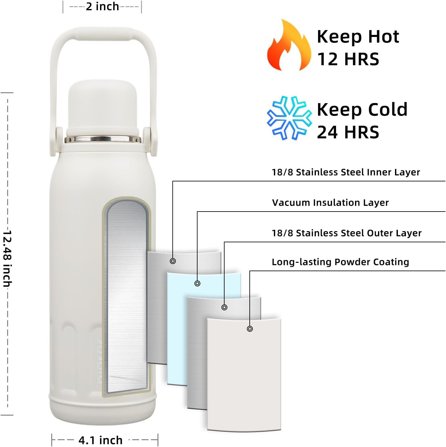 BJPKPK Insulated 50oz Thermos Dishwasher Safe Water Bottle with Lid and Carry Handle Stainless Steel Water Bottles for Outdoor Sports,Beige