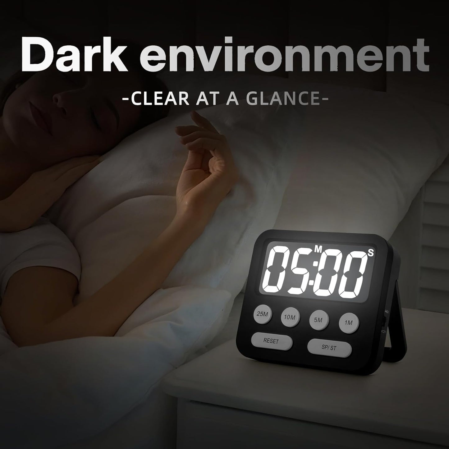 Pomodoro Timer, Digital Productivity Timer with Large Display, Kitchen Timers for Cooking, Settings 1-5-10-25 Minutes, Black