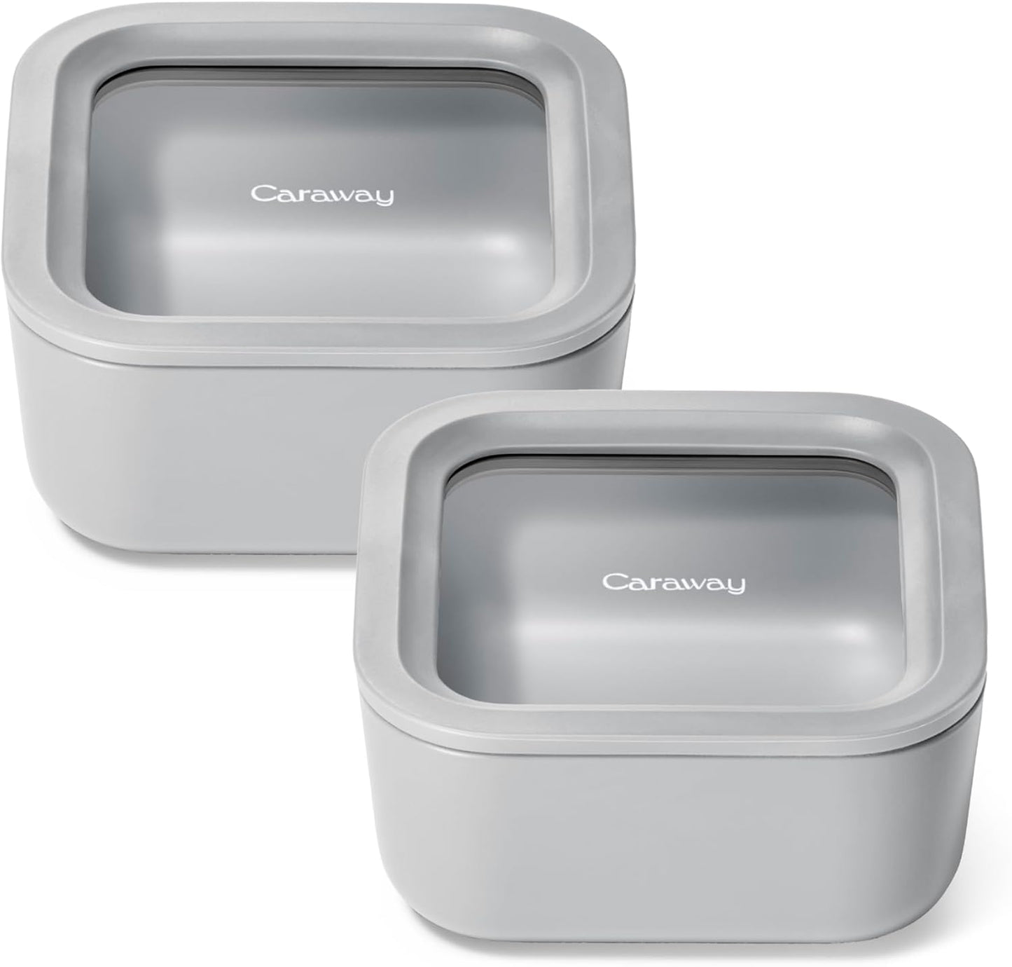 Caraway 2pc Glass Food Storage Set - 4.4 Cup Food Containers (2) - Ceramic Coated - Non Toxic, Non Stick Lunch with Lids - Dishwasher, Oven, & Microwave Safe - Gray