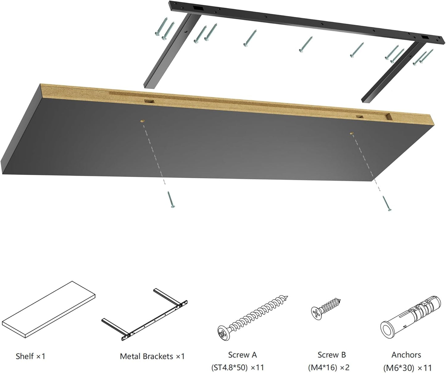 Wall Shelf Set of 1, Black Floating Shelves 36 in W x 10 in D x 1 in H, Wooden Floating Wall Shelf with Invisible Brackets for Living Room/Bedroom/Bathroom/Kitchen Storage and Decor