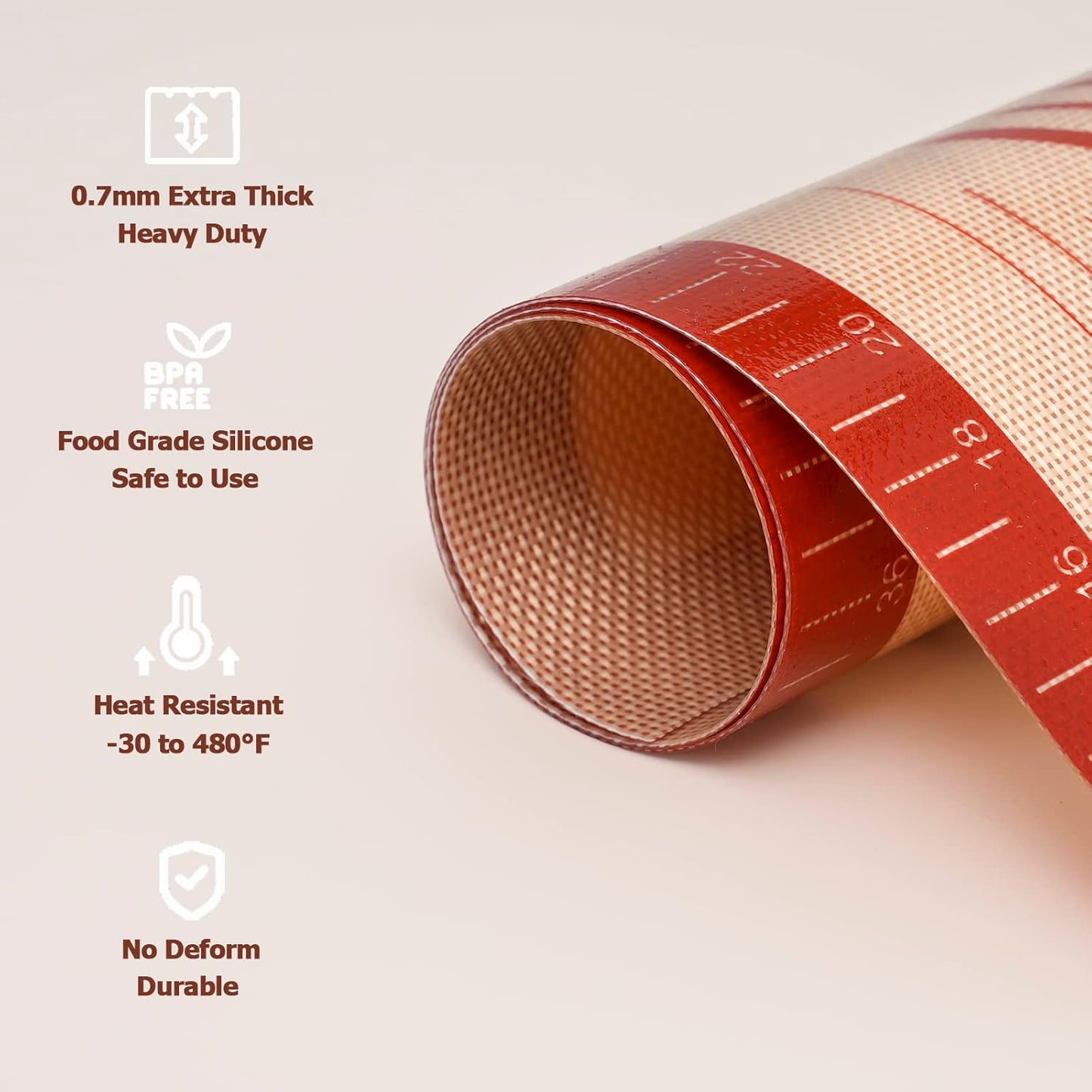 Sapid Extra Thick Silicone Pastry Mat Non-slip with Measurements for Non-stick Silicone Baking Mat Extra Large, Dough Rolling, Pie Crust, Kneading Mats, Countertop, Placement Mats (24" x 36", Red)