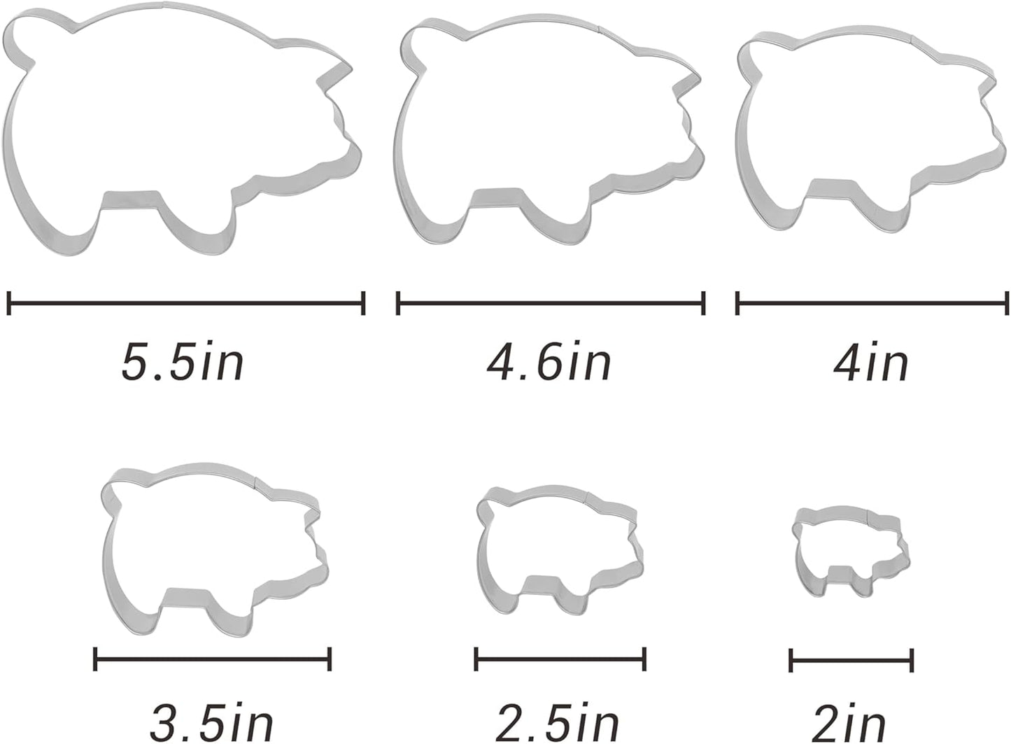 6PC Stainless Steel Pig Cookie Cutters Mexican - 5.5", 4.5", 4", 3.5", 2.5", 2.0"，Perfect for Mexican Concha Bread - Concha Cutter and Concha Stamp，Baking Tools for Pig Shaped Pastry and Bread Making