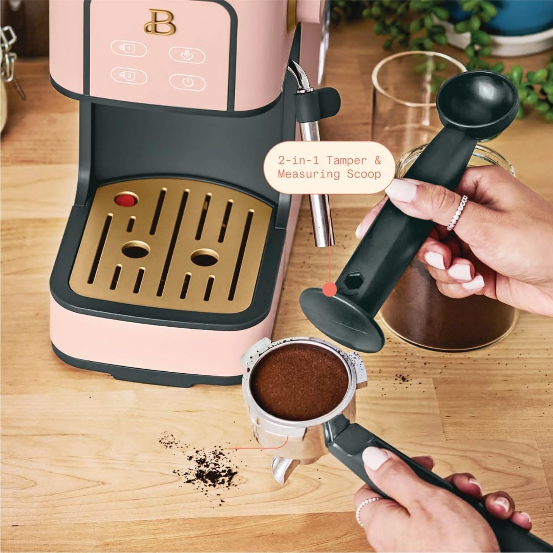 Beautiful Slim Espresso Maker by Drew Barrymore – 20‑Bar Pressure, Dual‑Spout 52 mm Portafilter, 50 oz Removable Tank, 2‑in‑1 Steam Wand & Touch Controls (Rose)