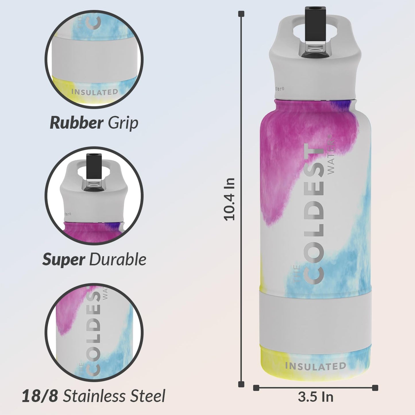 Coldest Insulated Water Bottle with Straw Lid - Stainless Steel Metal Insulated Bottle for Men & Women (Clouds of Tie Dye, 32 oz)