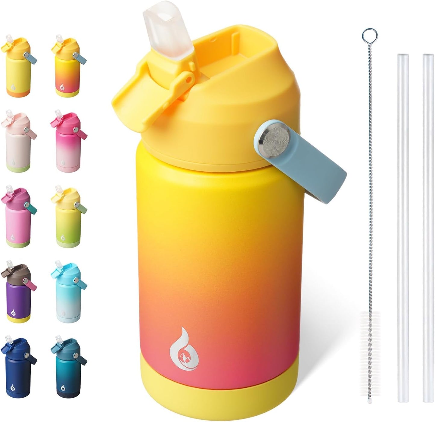 BJPKPK Insulated Water Bottle with Straw Lid, 12oz Thermos Water Bottles with Soft Nozzle, Flex Handle & Non-slip Boot, BPA Free Leak Proof Stainless Steel Metal Thermos, Tumblers, Cups,Rainbow