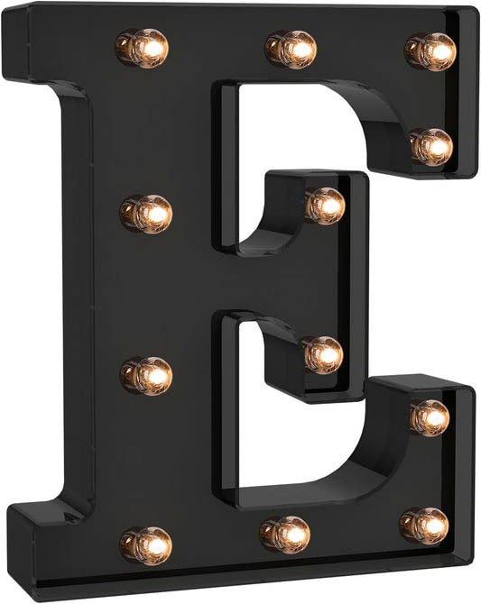 Foaky Black LED Letter Lights for Room Decor - Bedroom Wall Decor, Alphabet Lights for Home, Wedding, Party - Battery Operated （E）