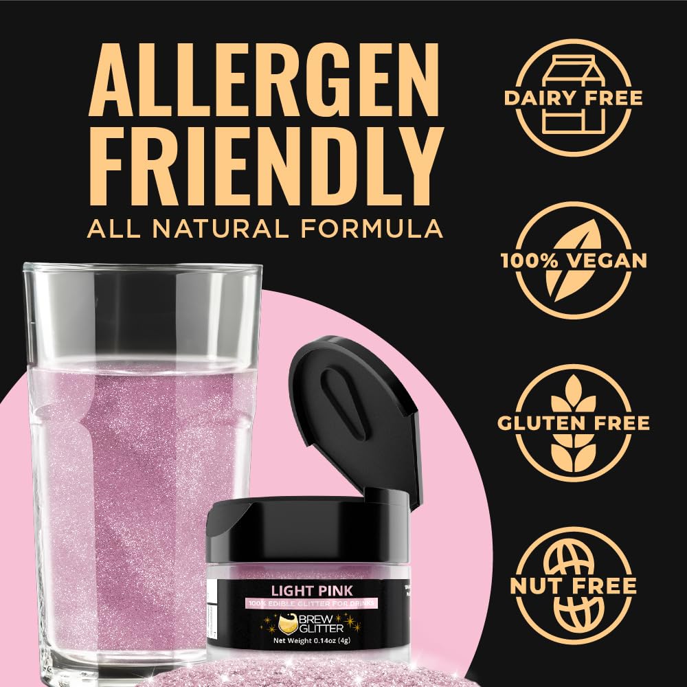 Brew Glitter Light Pink Edible Drink Glitter 1x 4g Jar for Cocktails, Beer, & Beverages