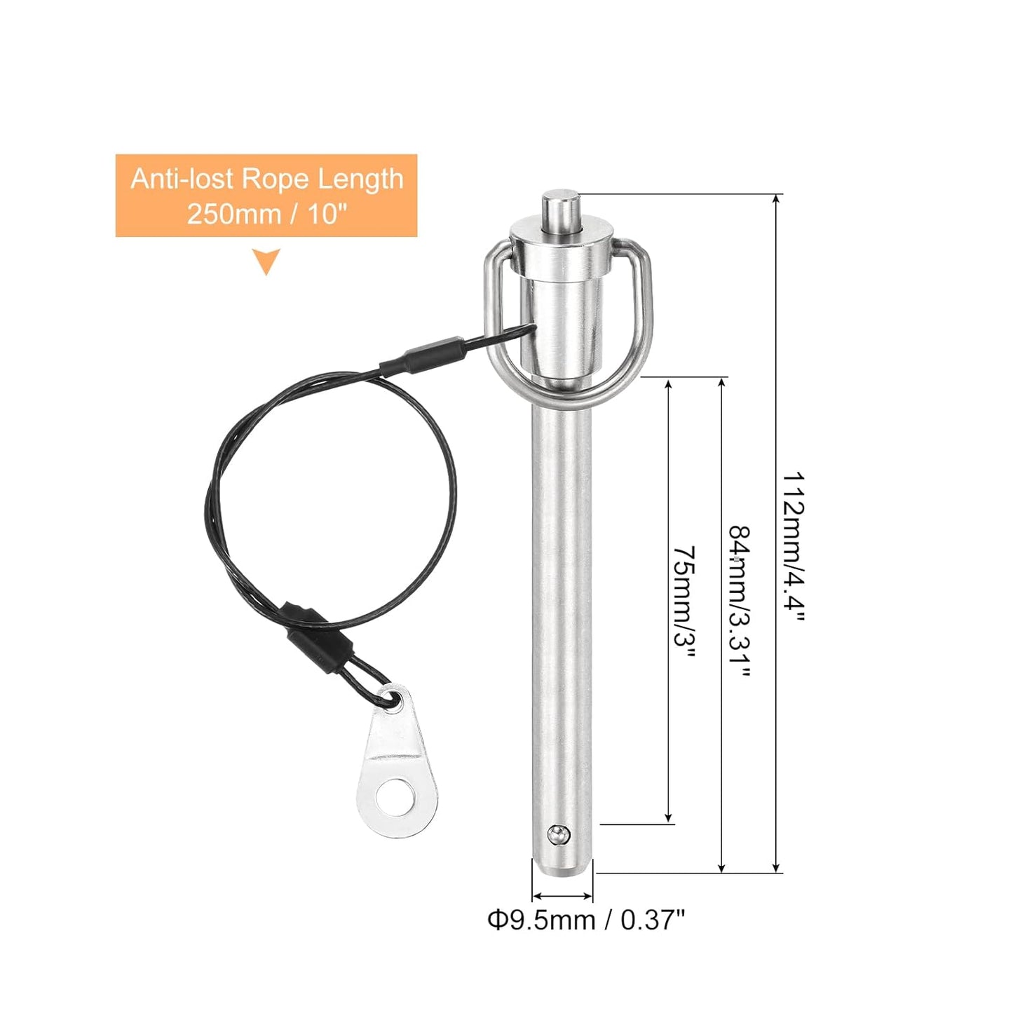 uxcell 1 Pcs Quick Release Pin, 3/8" x 3"(Dia. x L) Push-Button Ball Locking Pin 304 Stainless Steel Ring Handle Locking Pin with Wire for Audio Bimini Top Marine, Silver