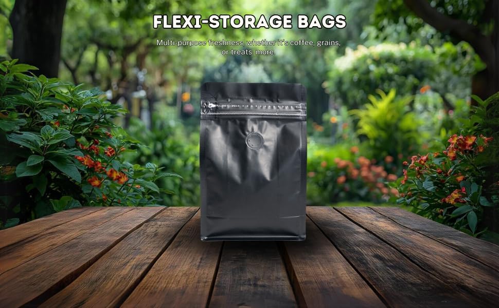 Premium Coffee Bags with Valve (100 pcs, 8 oz) Standing Coffee Beans Storage Bags, Reusable Heat Sealable Side Zipper Pouches, Eco-Friendly Packaging, Perfect for Home and Office - Black