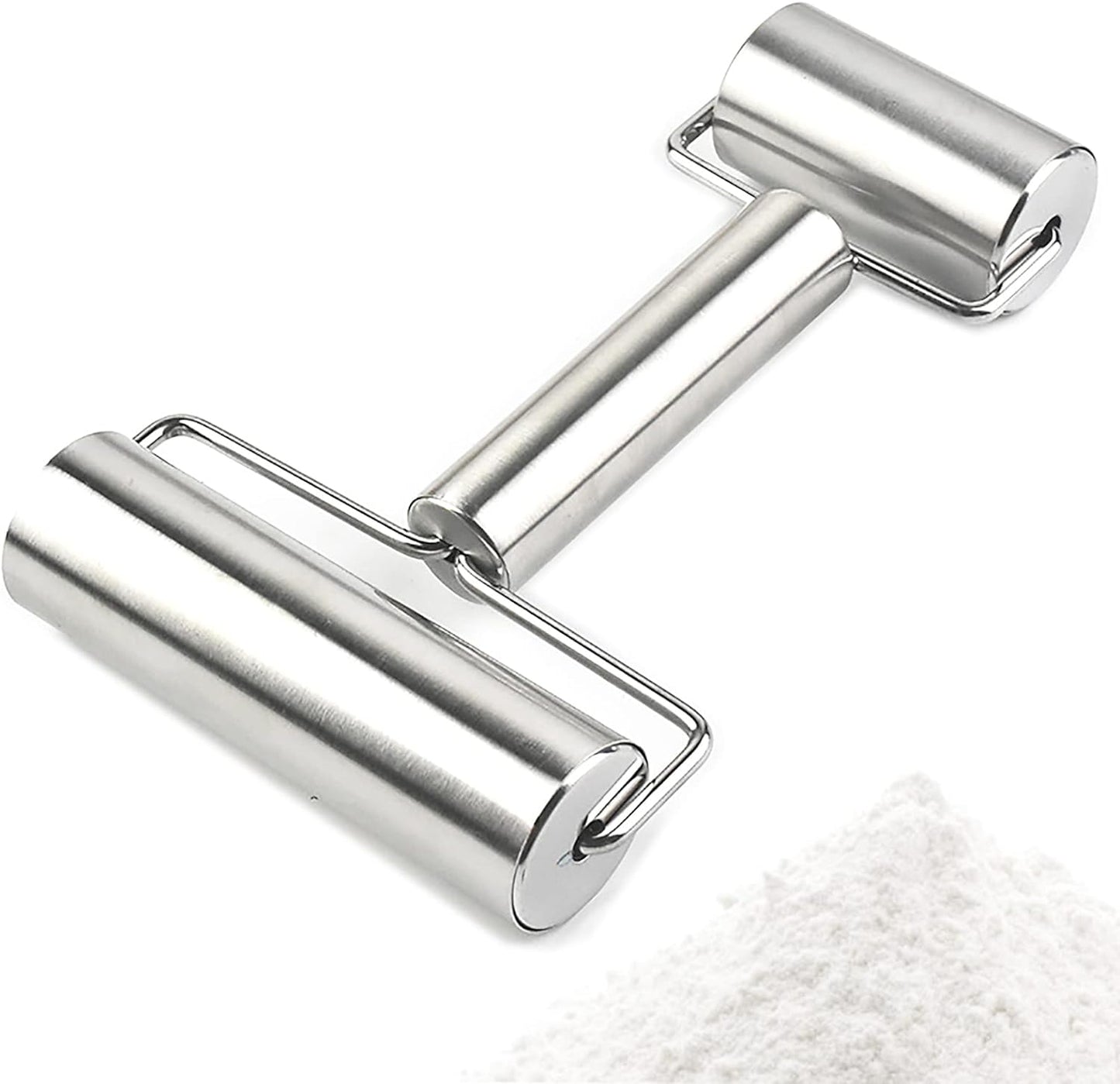 Pastry Pizza Roller, Smooth Non Stick Stainless Steel Rolling Pin Time-Saver Pizza Dough Roller for Home Kitchen Baking Cooking, H Shape Rolling Pins