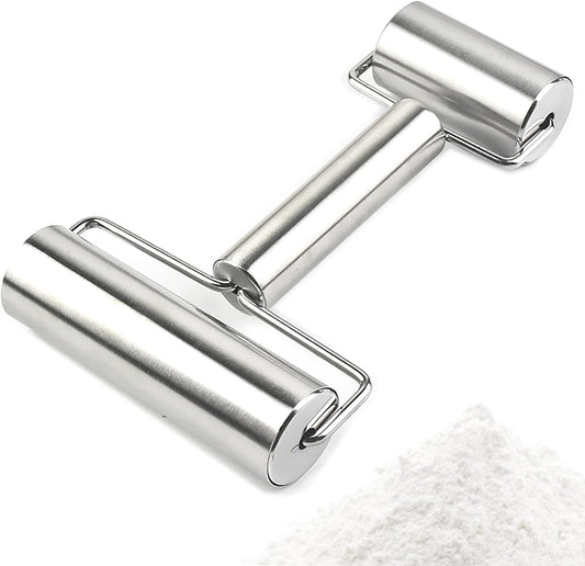 Pastry Pizza Roller, Smooth Non Stick Stainless Steel Rolling Pin Time-Saver Pizza Dough Roller for Home Kitchen Baking Cooking, H Shape Rolling Pins