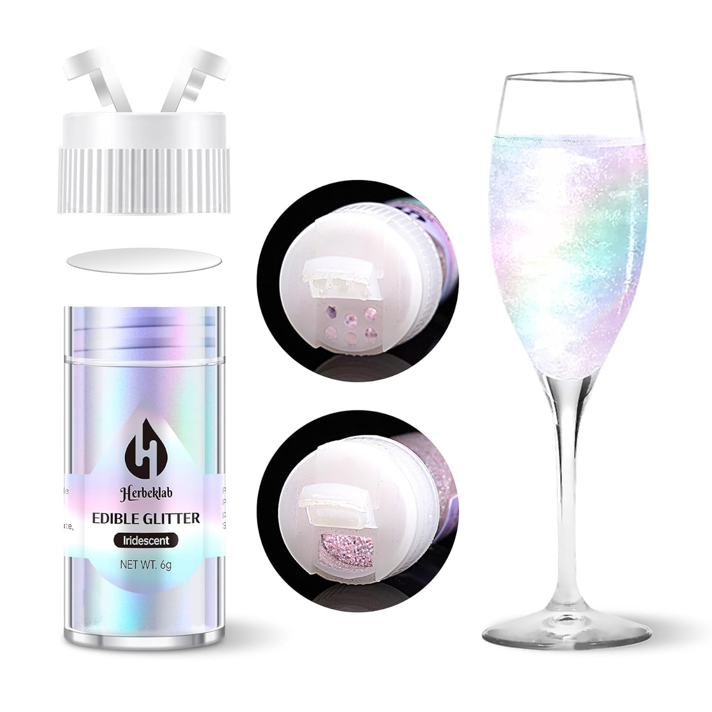 Iridescent Edible Glitter for Cocktails - Rainbow Luster Dust Edible Iridescent Drink Glitter Food Grade Shimmer Powder for Cakes Beverage Chocolate, 6g