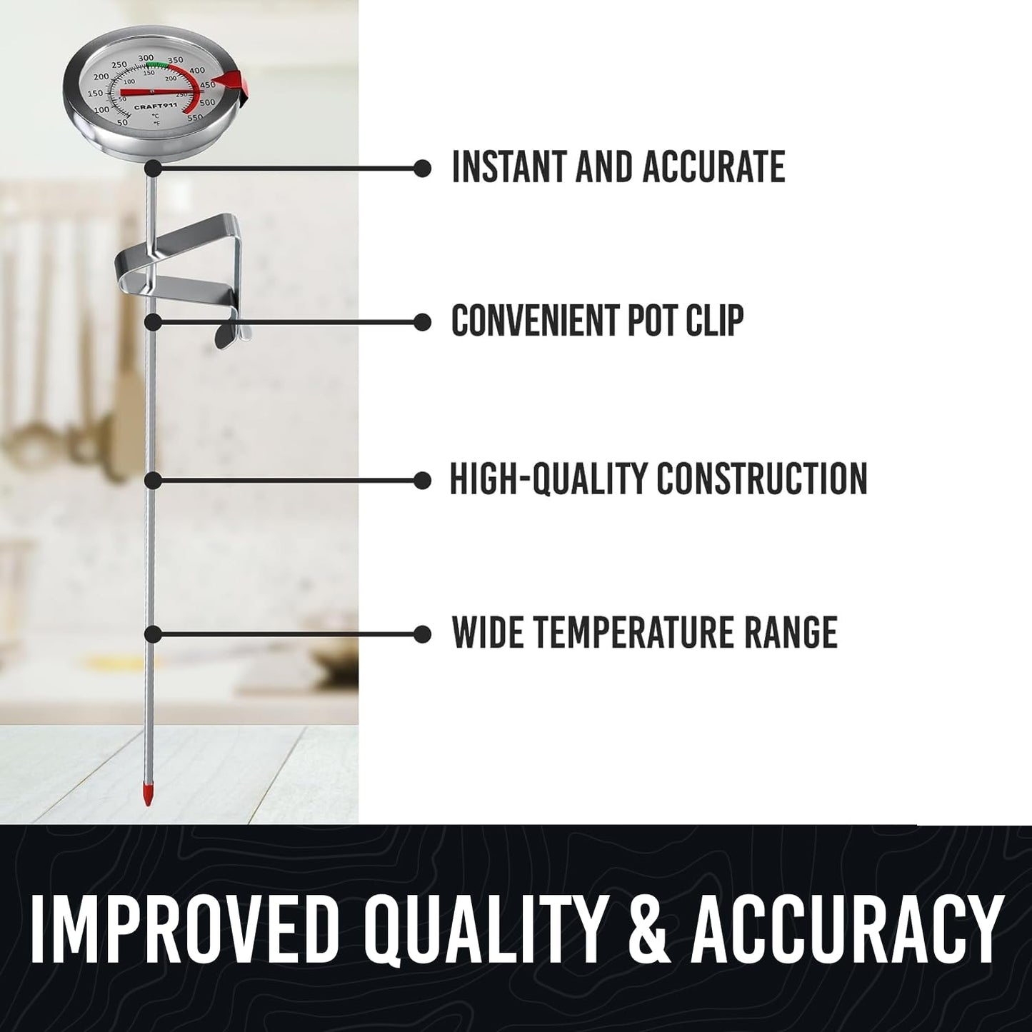 Candy Thermometer with Pot Clip - Deep Fry Oil Thermometer for Frying and Candle Making