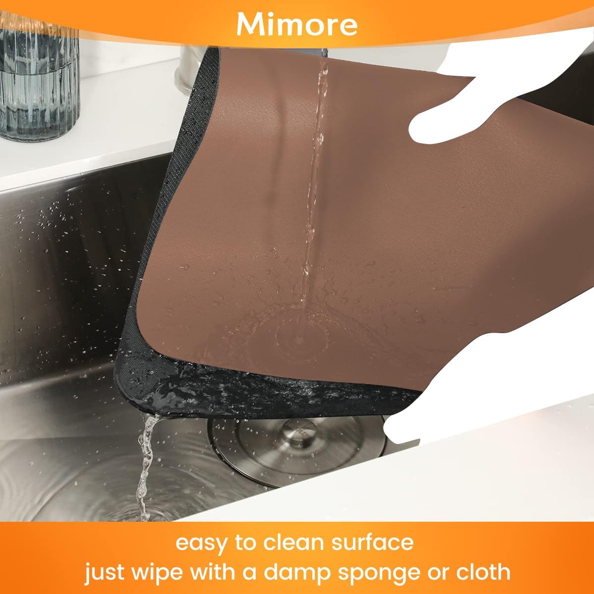 Mimore Coffee Mat - 16x24 Inch Brown Bar Mat for Countertop - Absorbent, Hides Stains, Rubber Backed - Dish Drying Mat Fits Under Coffee Maker, Espresso Machine (Compatible with Ninja Luxe Cafe)
