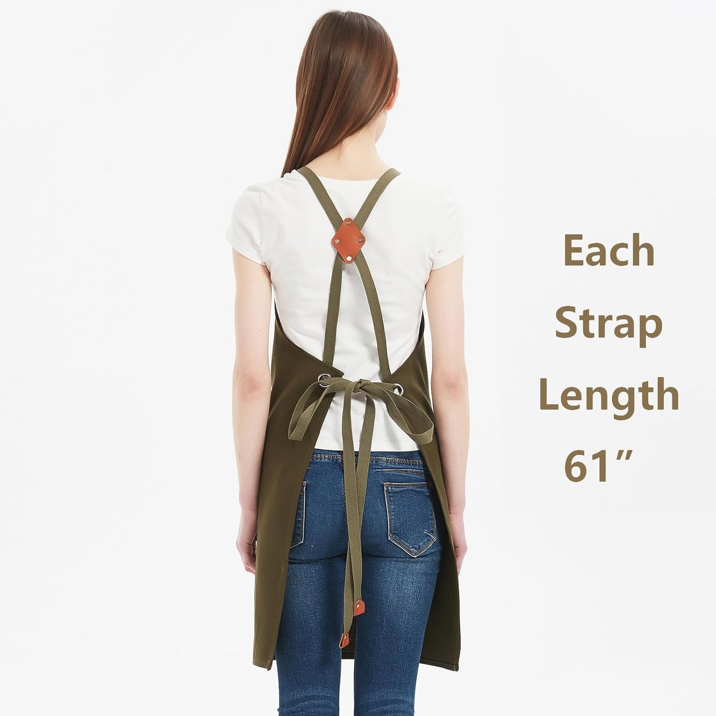 AFUN Chef Aprons for Women Men with Large Pockets, Cotton Canvas Cross Back Water Repellent Work Apron, Size M to XXL (Greygreen)