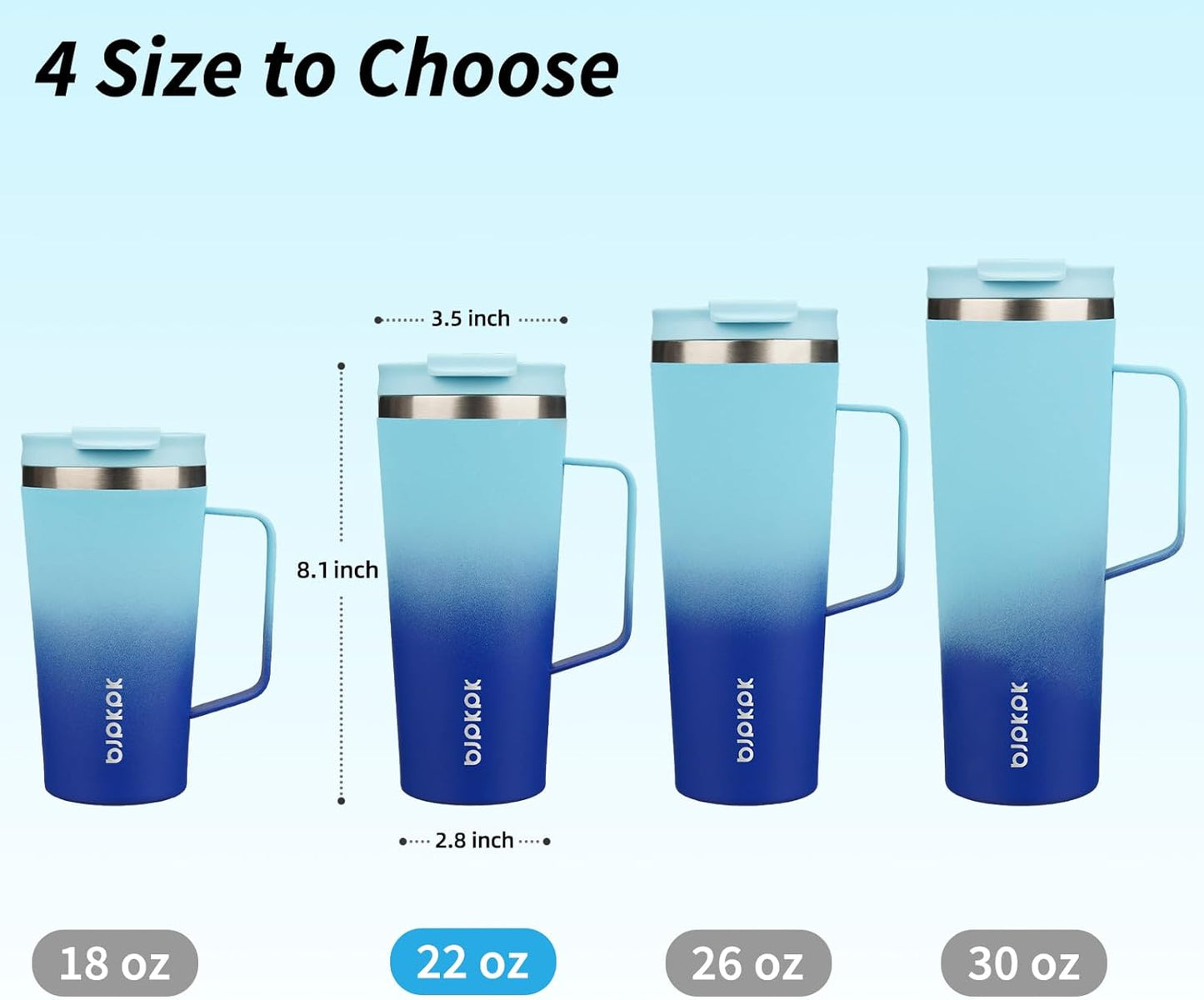 BJPKPK Insulated Tumbler with Handle, 22oz Insulated Tumblers with Lid and Straw, Stainless Steel Metal Water Bottles, Coffee Travel Mugs, Cups, Sky